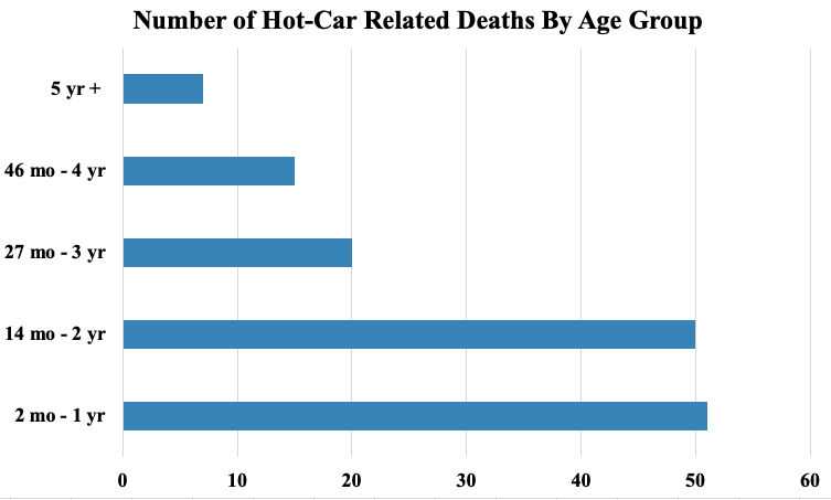 Number of Hot Car Related Deaths By Age Group